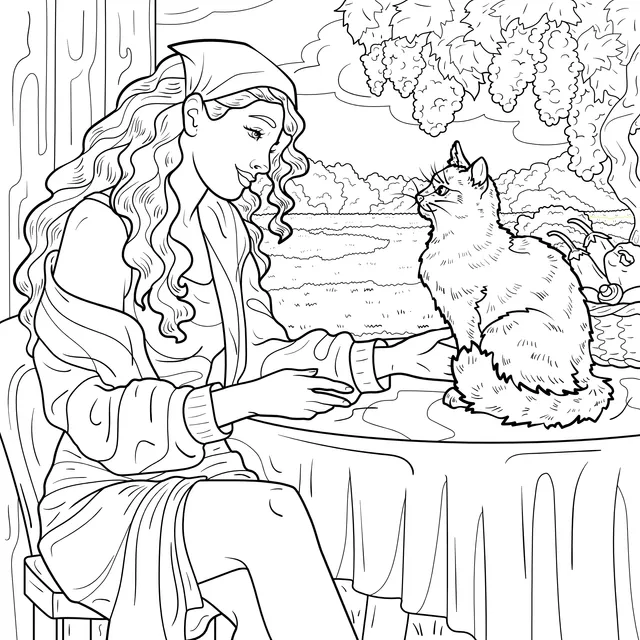 Warm Moment between a Woman and a Cat