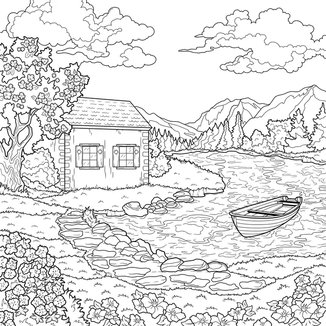Beautiful Scenery of a Cottage by the River