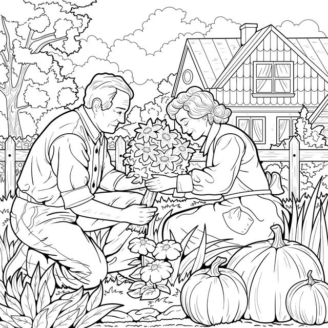Elderly couple's garden time