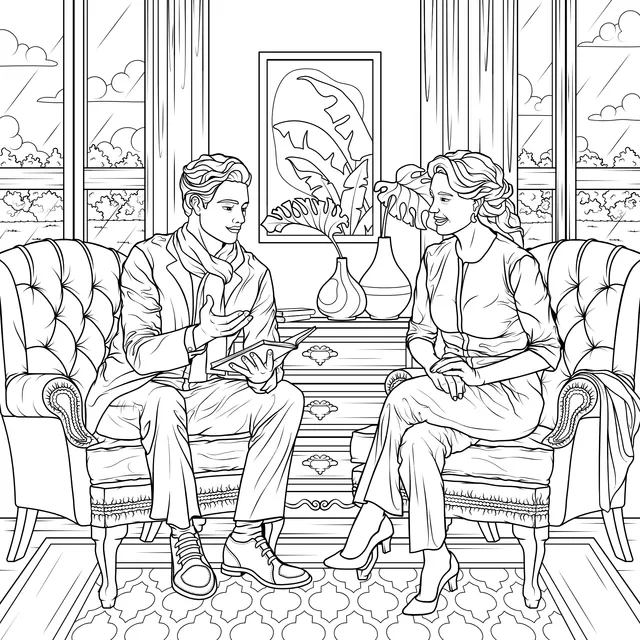 Two - person conversation scene indoors