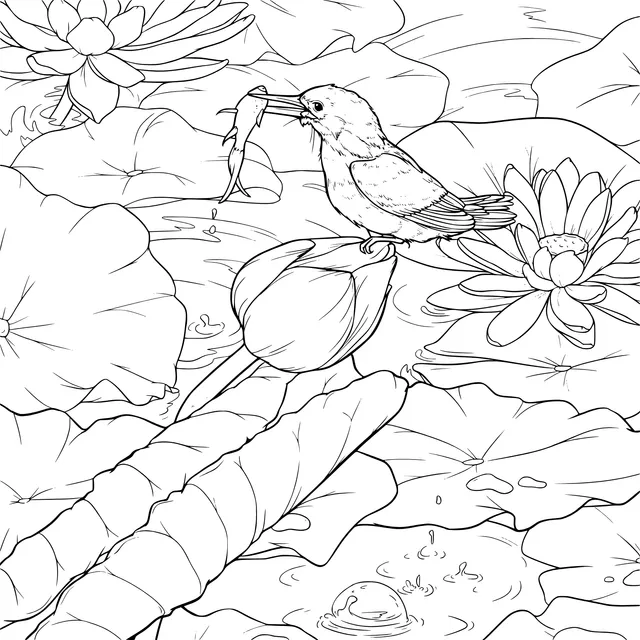 Kingfisher and Fish in the Lotus Pond