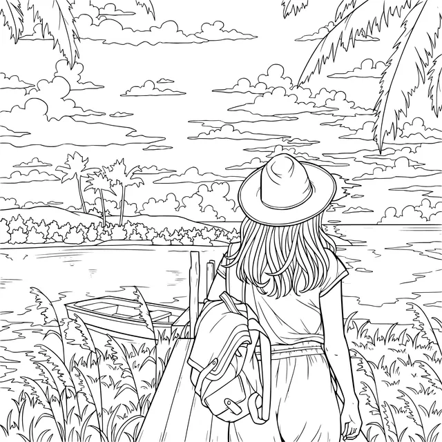 Girl's stroll under a tropical twilight