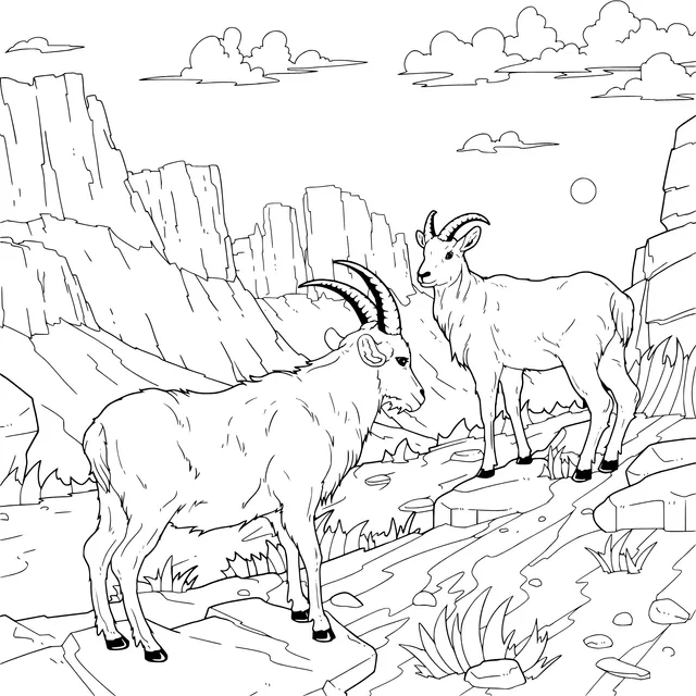 Goats by the Cliff at Sunset