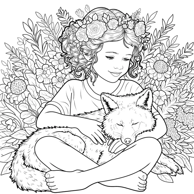 Girl Hugging a Fox