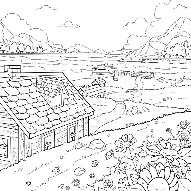 Scenery of a Wooden House by the Lake