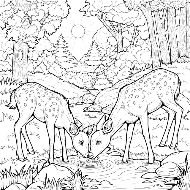 Deer Drinking Water by the Stream