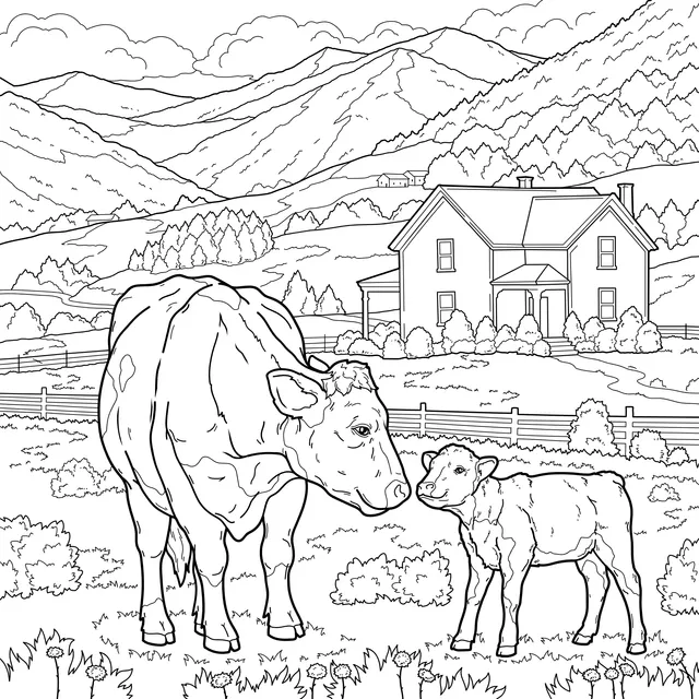 Cow and Calf in the Countryside
