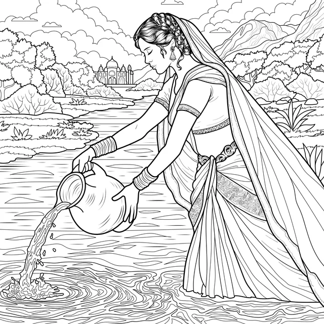 Woman fetching water by the river