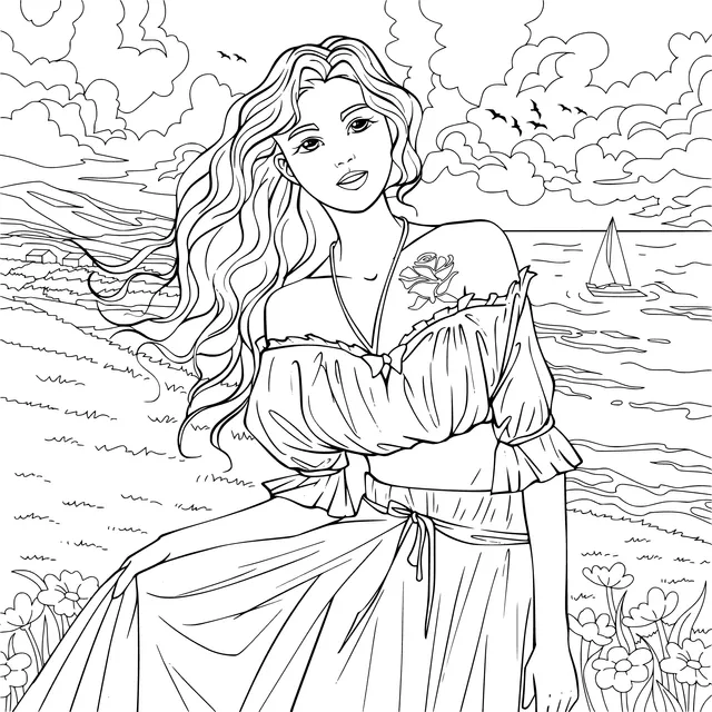 Beautiful Woman on the Seaside Meadow