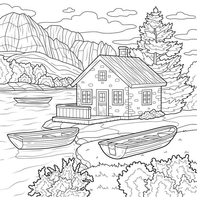 Cottage by the Lake and Rowboats