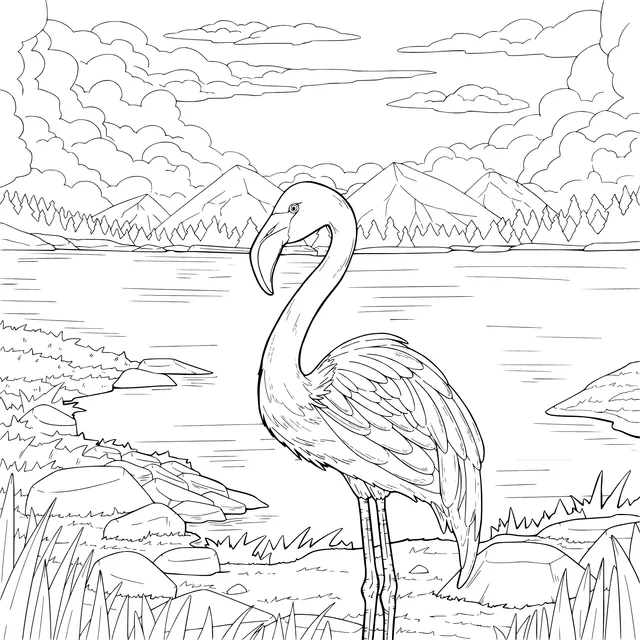 Flamingo by the Lake