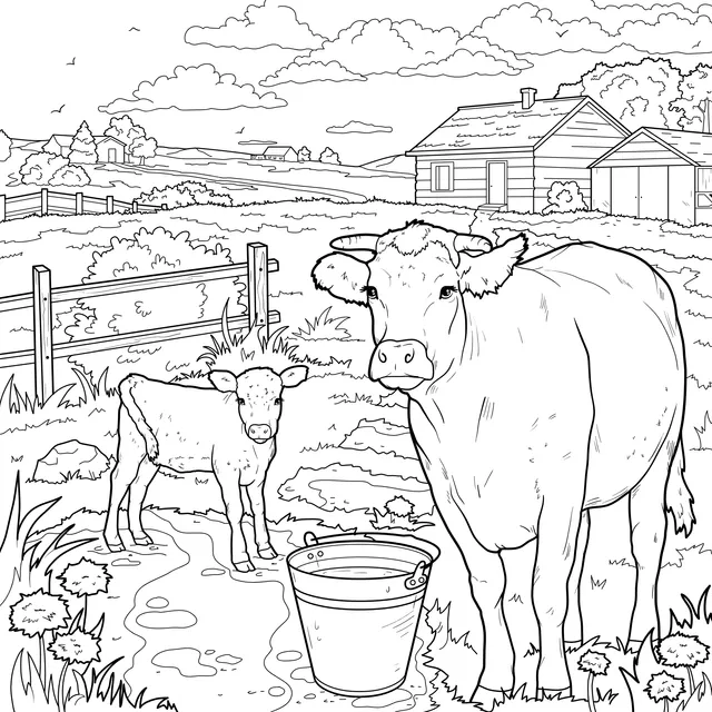 Cow and Calf in the Countryside