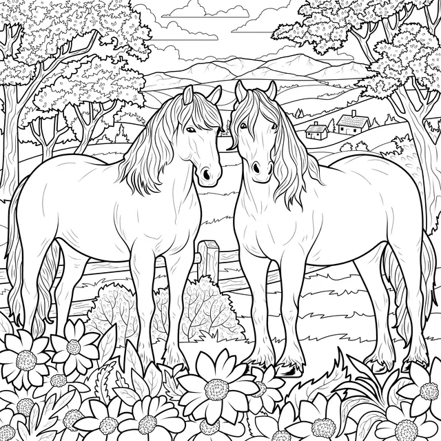 Two Horses in the Countryside