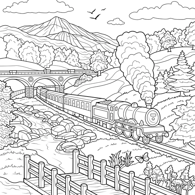 Train Traveling Through Natural Scenery