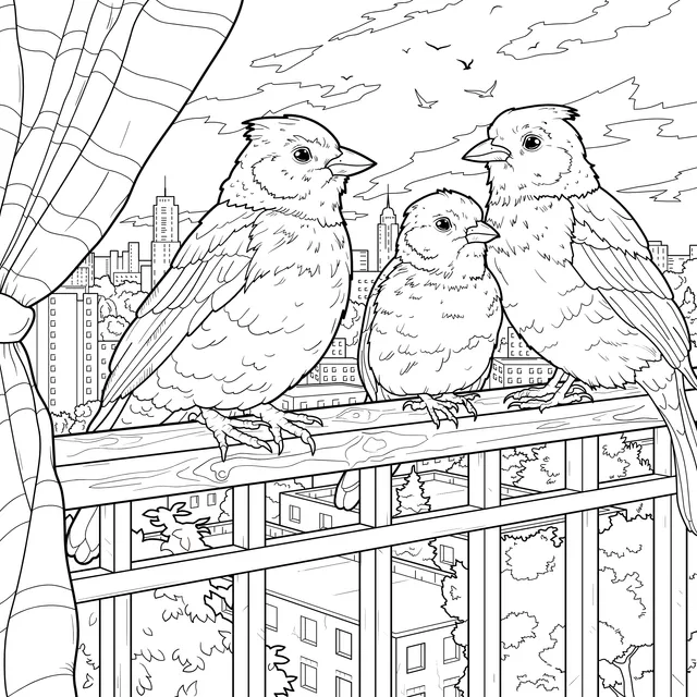 A Family of Birds on the Balcony