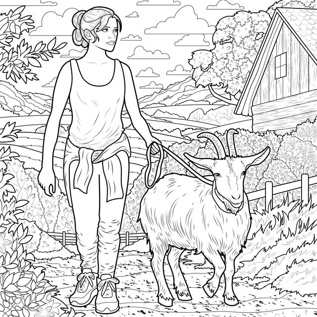 Woman walking a goat