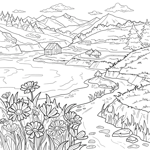 Cottage by the Lakeside in the Mountains