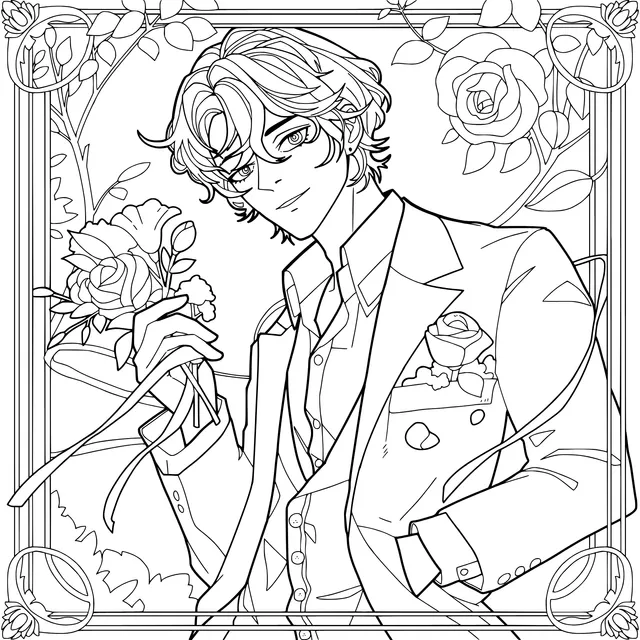 Handsome man holding flowers