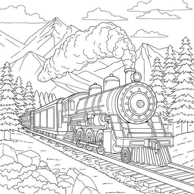 Steam train running in the mountains