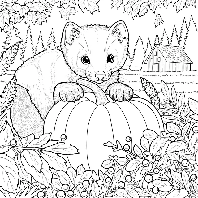 Adorable Weasel in Autumn