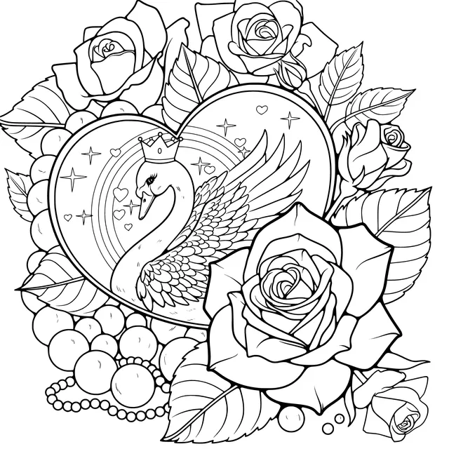 Dreamy Swan and Heart of Roses