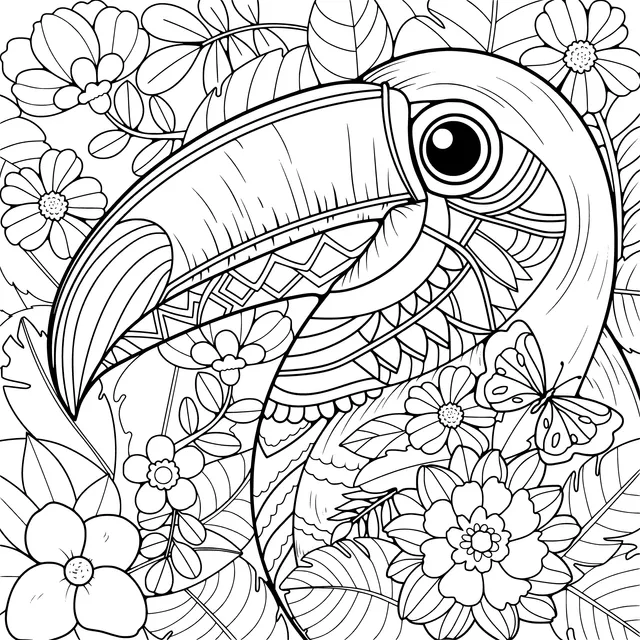 Colorful Toucan and Flowers