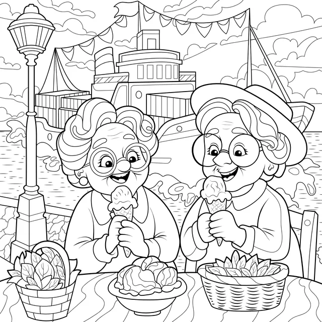 Grandmothers Enjoying Ice - Creams by the Seaside