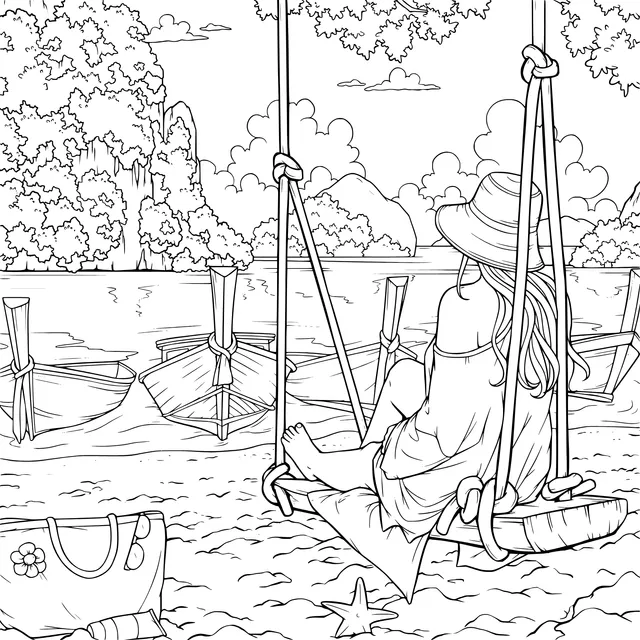 Woman resting on a seaside swing