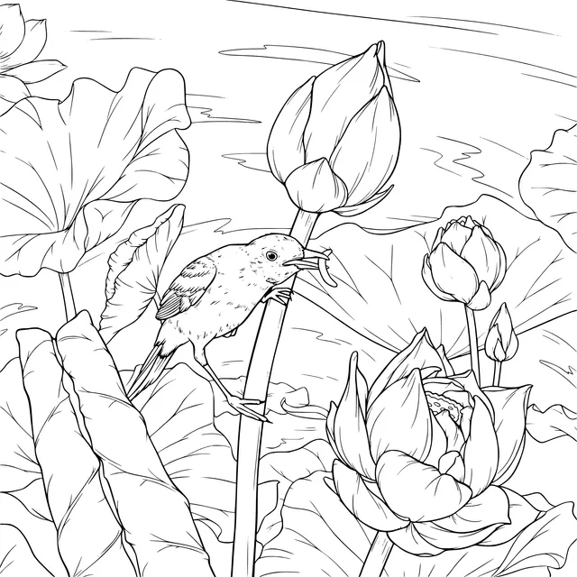 Bird in the Lotus Pond