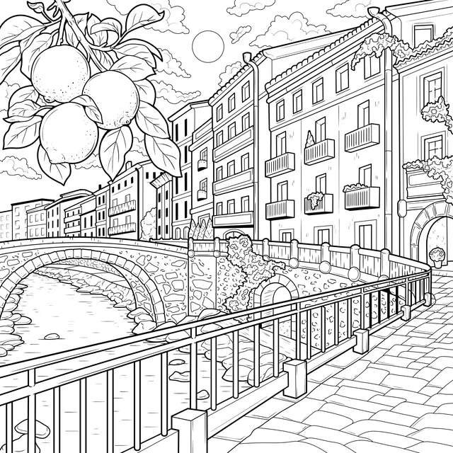 Scenery of a Colorful Town by the River