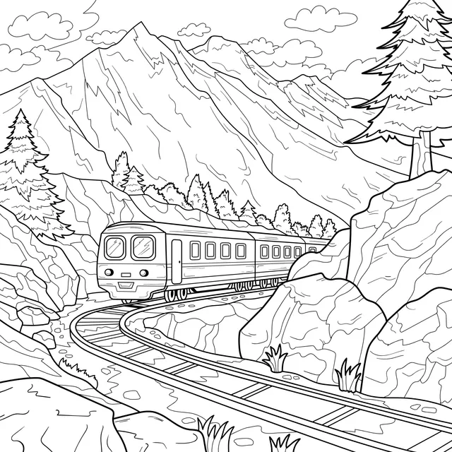Train traveling in the mountains