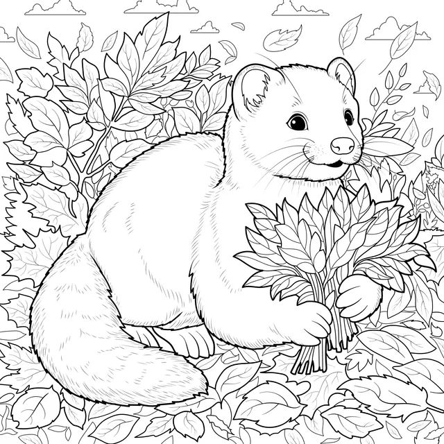Weasel Holding Autumn Leaves