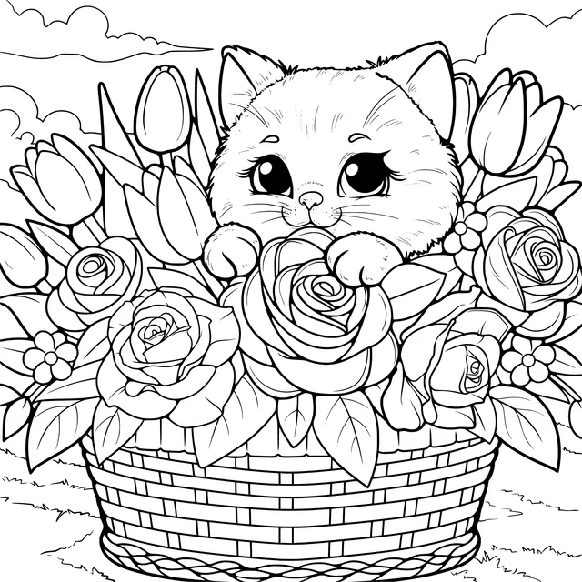 Kitten in a flower basket
