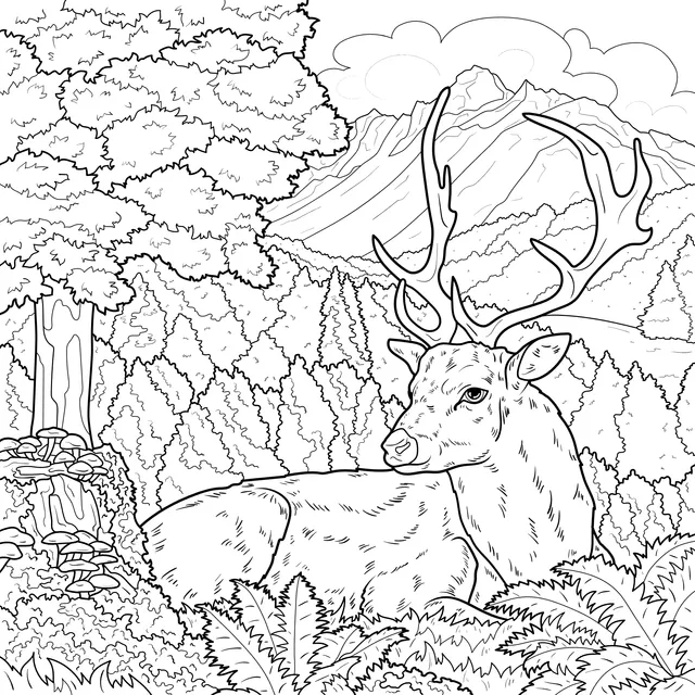 Resting Deer in the Mountain Forest