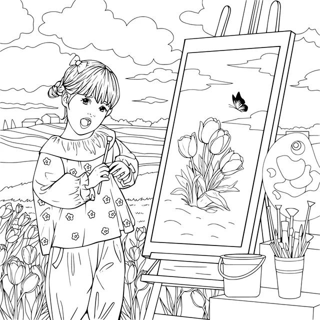 Girl sketching outdoors