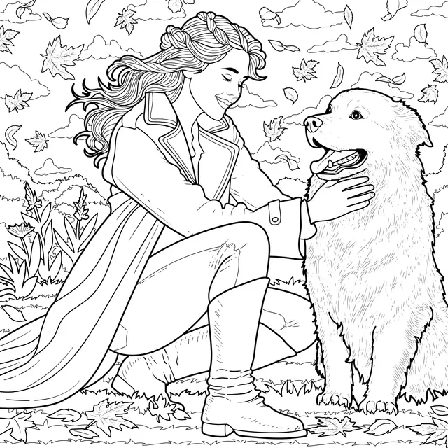 Warm Moment between a Person and a Dog in Autumn