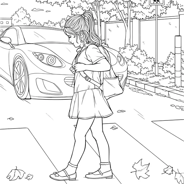 Girl Crossing the Road Scene
