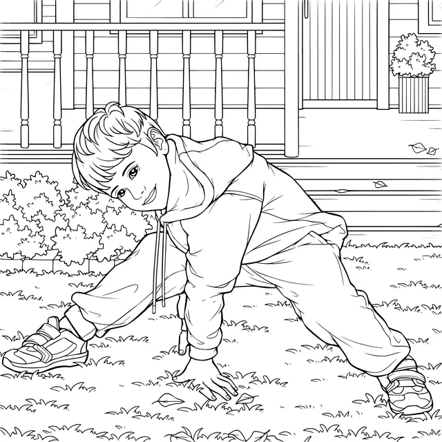 Boy doing stretching outdoors