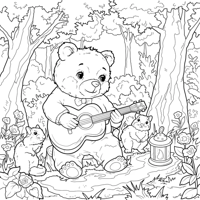 Bear Playing the Guitar in the Forest