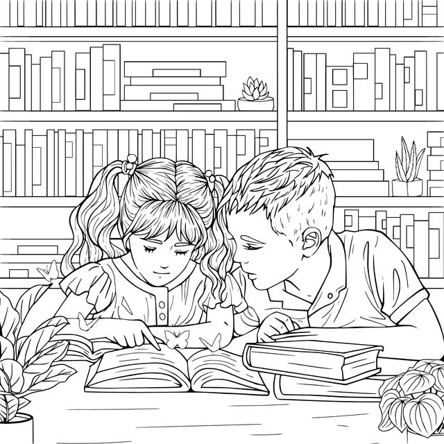 Children reading together in the library