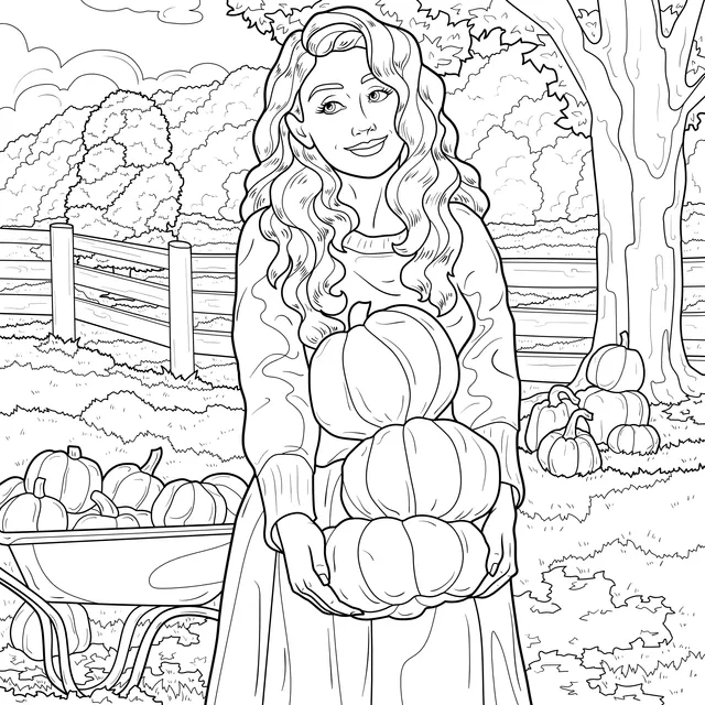 Woman Holding Pumpkins in an Autumn Field