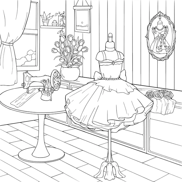 A Beautiful Dress in the Sewing Studio