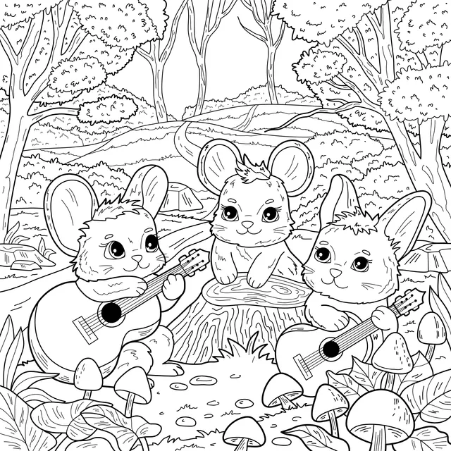 Cute Mice Playing in the Autumn Forest