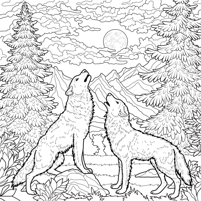 Wolves Howling in Moonlit Night