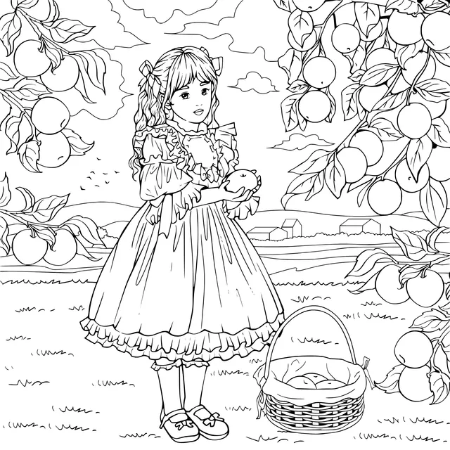 Girl Picking Apples in the Countryside