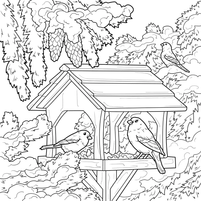 Birds beside the bird - house