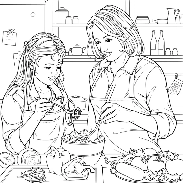 Mother - daughter Making Salad Together