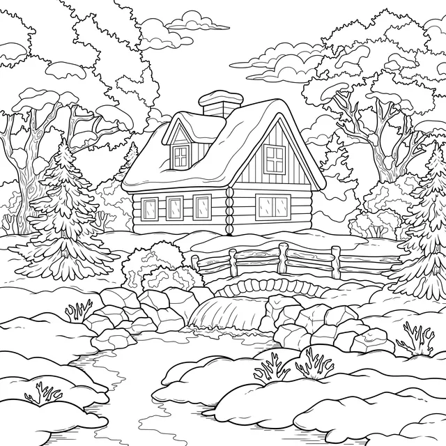 Winter Wooden - house Scene