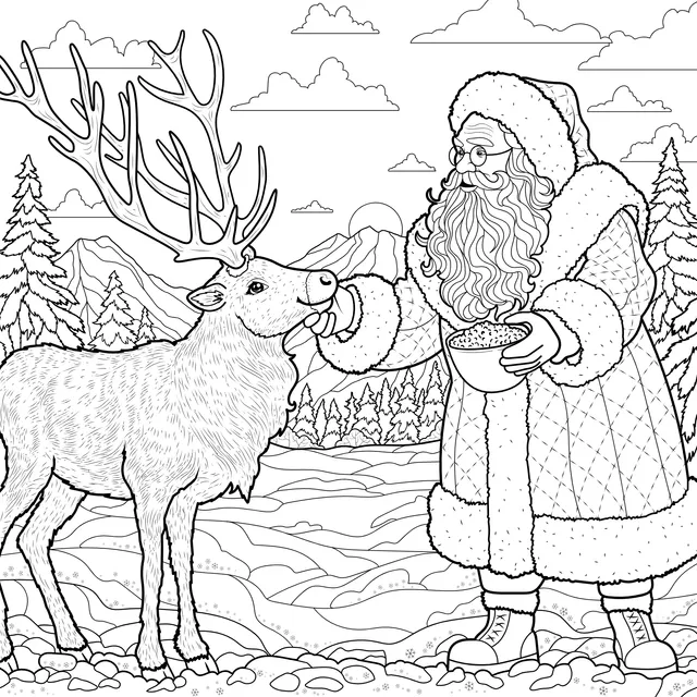 Santa Claus Feeding a Reindeer
