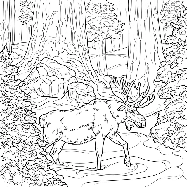 A Moose in the Snowy Forest